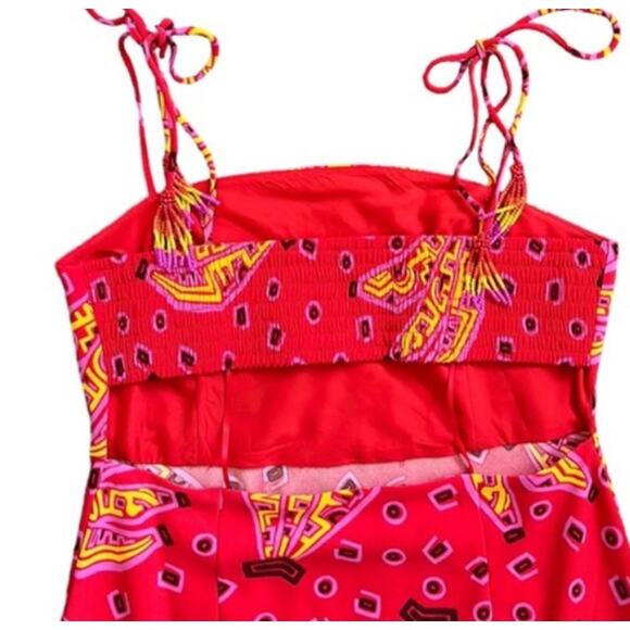 House Of Harlow 1960 Smocked Retro Cutout BeadTassel Banana Print Midi Dress M - Picture 4 of 7